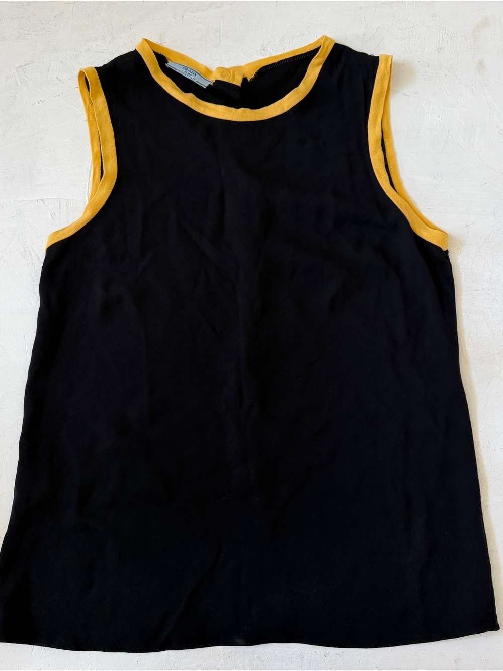 Prada Bumblebee Black Yellow Trim Sleeveless Chiffon Top Size S